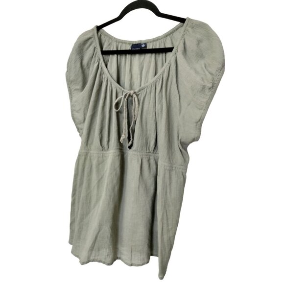 Sonoma Life + Style Peasant Top Size 3X  Green Short Sleeve Tie Neck Detail - Picture 3 of 7